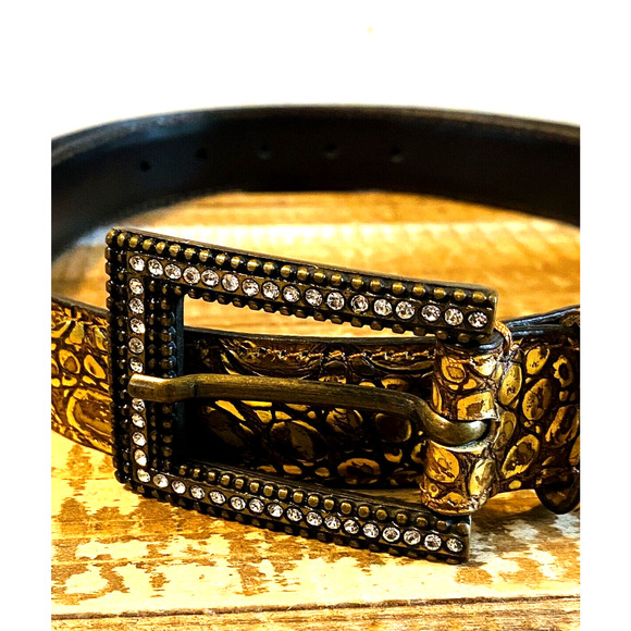 Vintage Nanni Goldtone Designer Belt Rhinestone Buckle Made in Italy Sz 85 US 34 - Picture 2 of 15